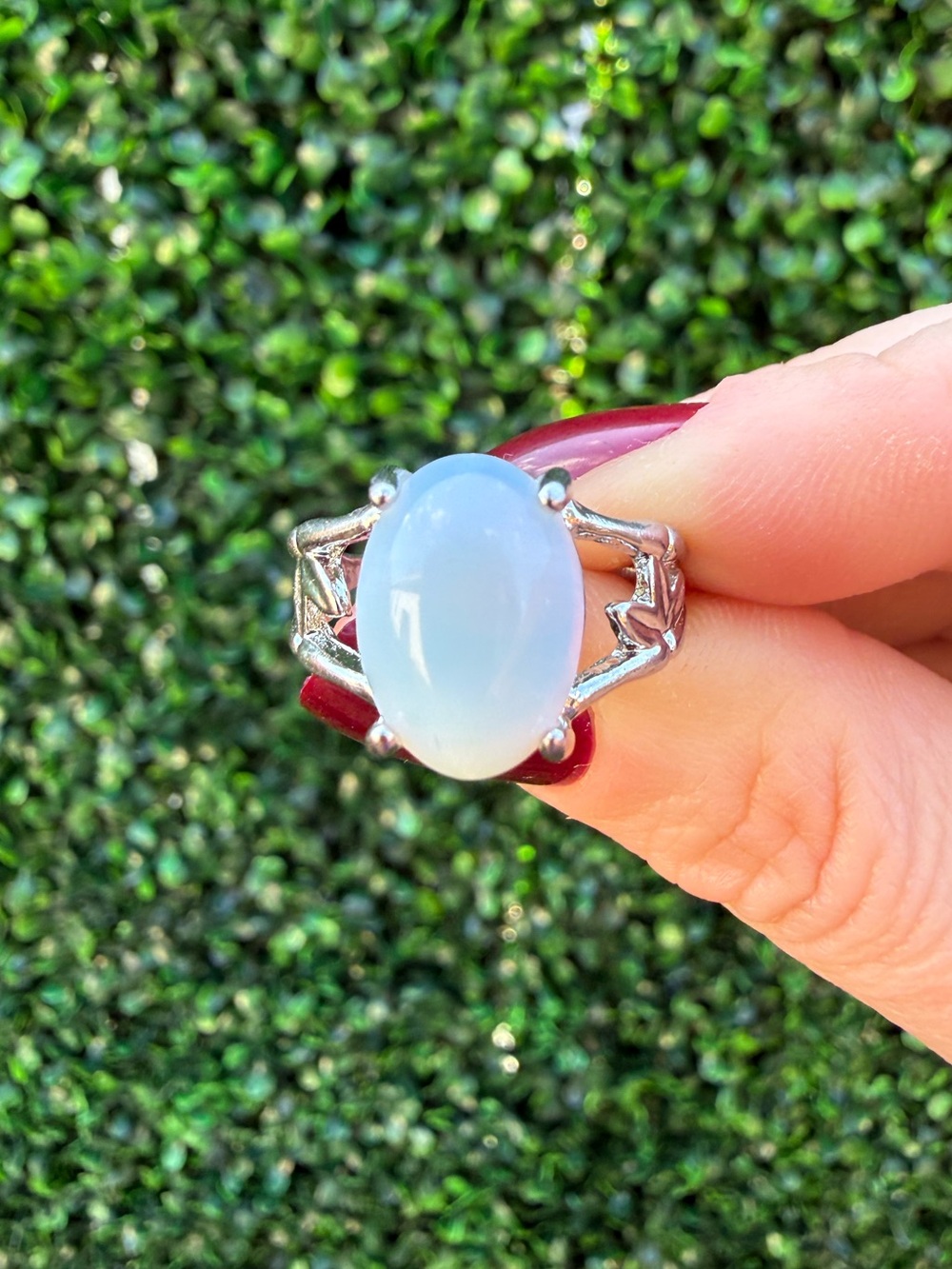 Moonstone Ring with Silver Band - Size 8